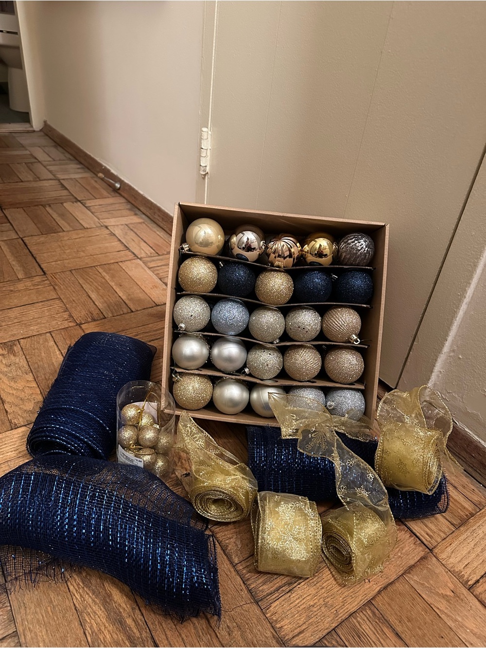 Holiday Ornament Set with Navy and Gold Accents - Unbranded